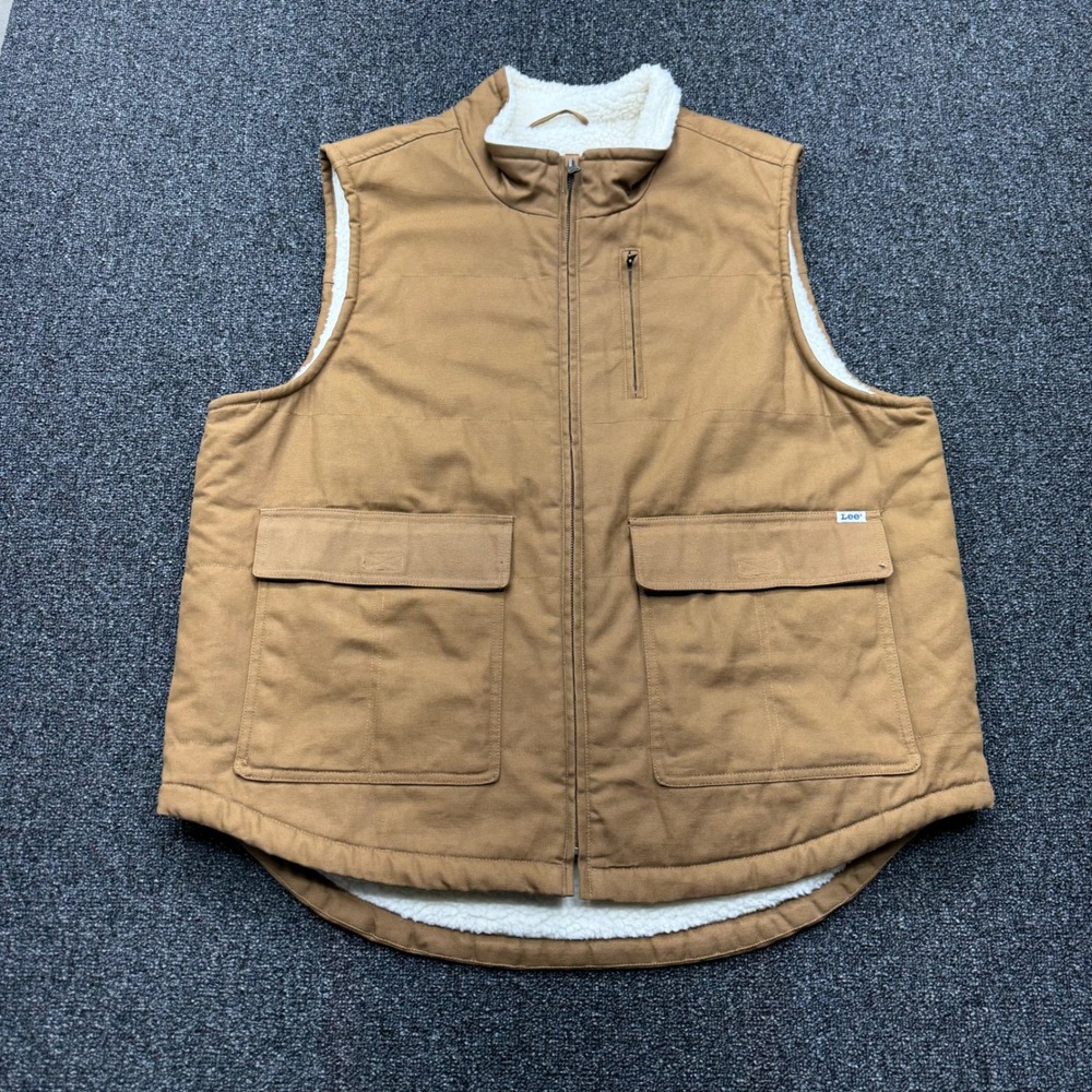 Lee Workwear Sherpa Lined Canvas Vest Mens XL Tobacco Brown Grunge gorpcore